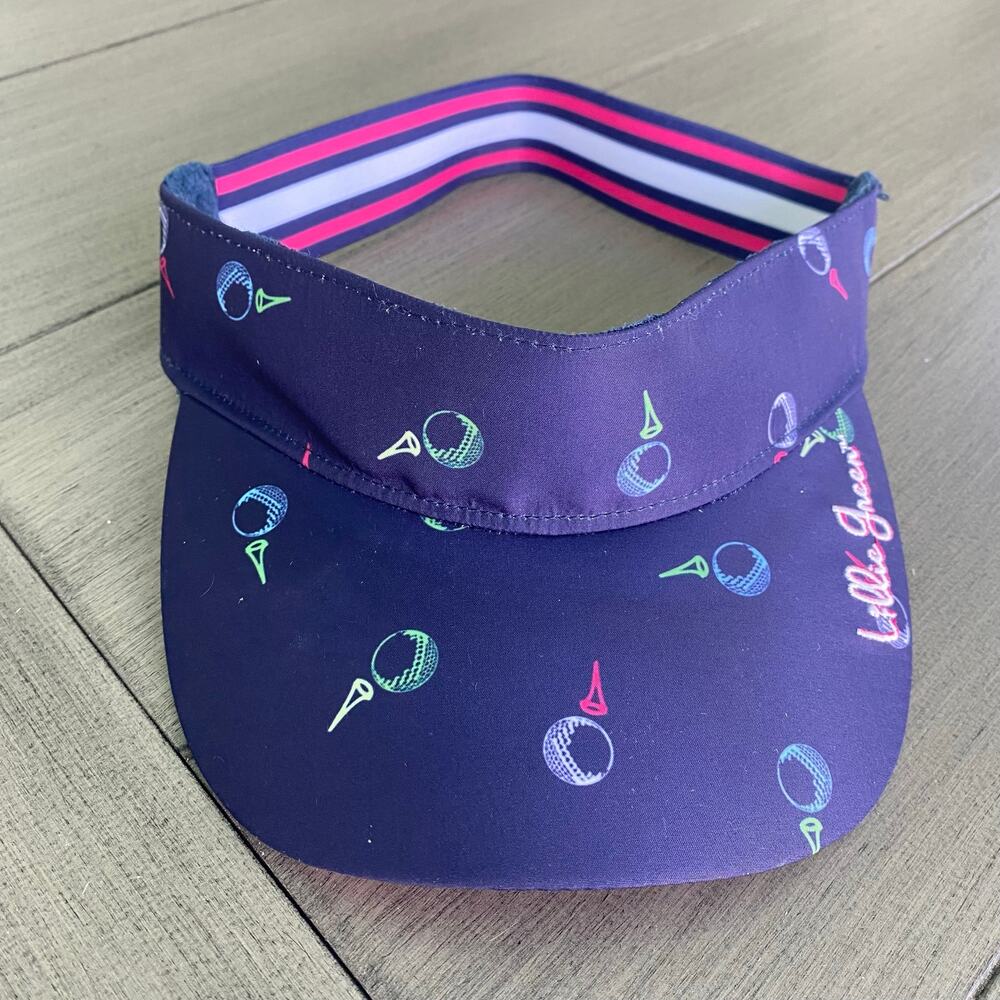 Lillie Green Women’s Golf Visor • Navy • Golf Balls & Tees Print • Polyester